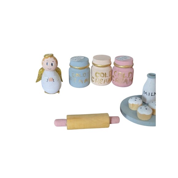 Vintage Miniature Dollhouse Wooden Kitchen Accessories Lot Handmade Hand Painted - Picture 4 of 4